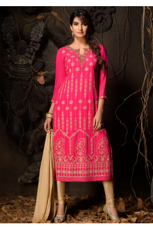 Pink Color Designer Viscose Straight Cut Suit